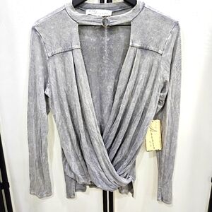 NWT Vintage Havana grey mineral wash faux wrap long sleeve surplice shirt Small